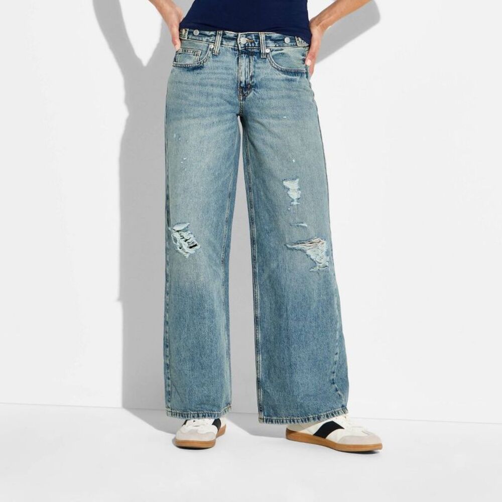 Women's Ultra Low-Rise Baggy Jeans - Wild Fable Blue Denim 4